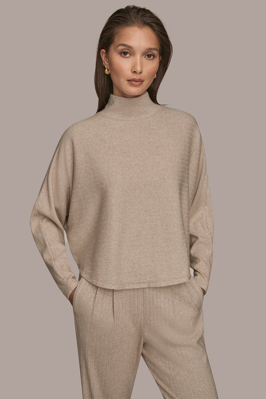 LIGHT FAWN HEATHER MOCK-NECK TOP Donna Karan